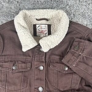 Stoosh Denim Jacket Women XL Brown Sherpa Lined Trucker Cropped Workwear Outdoor